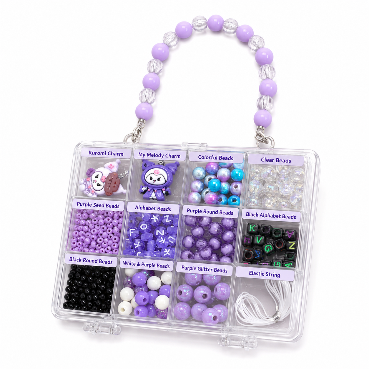 Kuromi Purple DIY Bead Charm Kit – Cute Bracelet & Keychain Making Set