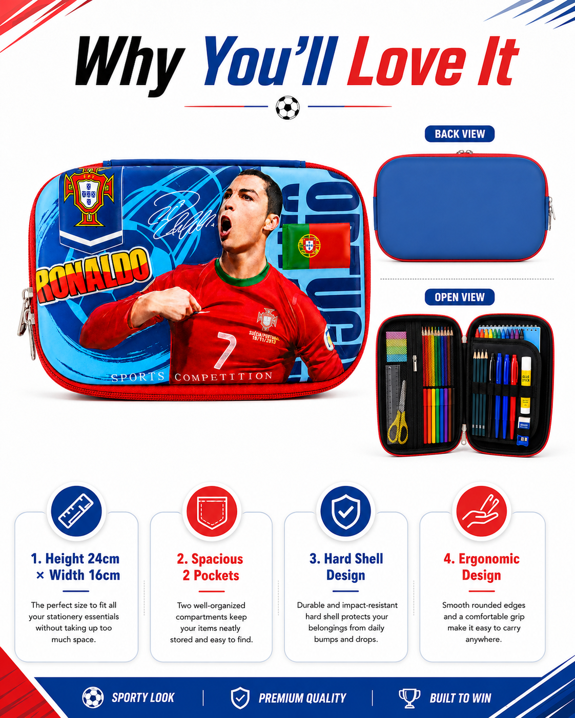 Goal Legend Hard-Shell Pencil Case – 24cm