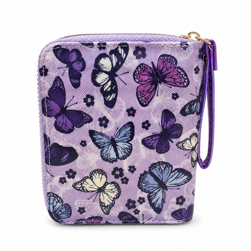 Butterfly Glow Zip Clutch – Compact Card, Cash & Coin Wallet
