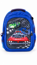 3D Racing Car School Backpack for Kids – Blue, 40cm