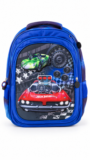 3D Racing Car School Backpack for Kids – Blue, 40cm