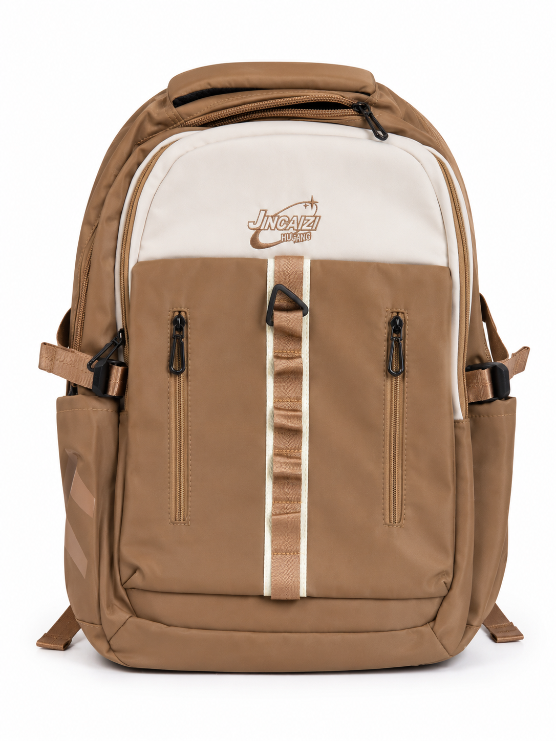 Large 7-Pocket Hard-Shell Backpack – Camel Brown & Cream, 53cm