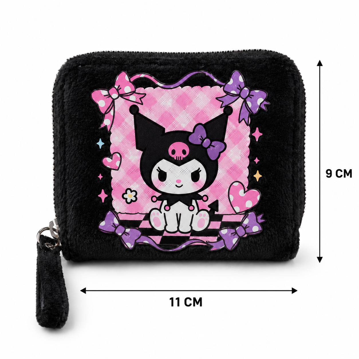 Kawaii Kuromi Fluffy Zip Wallet – Compact Card, Cash & Coin Purse