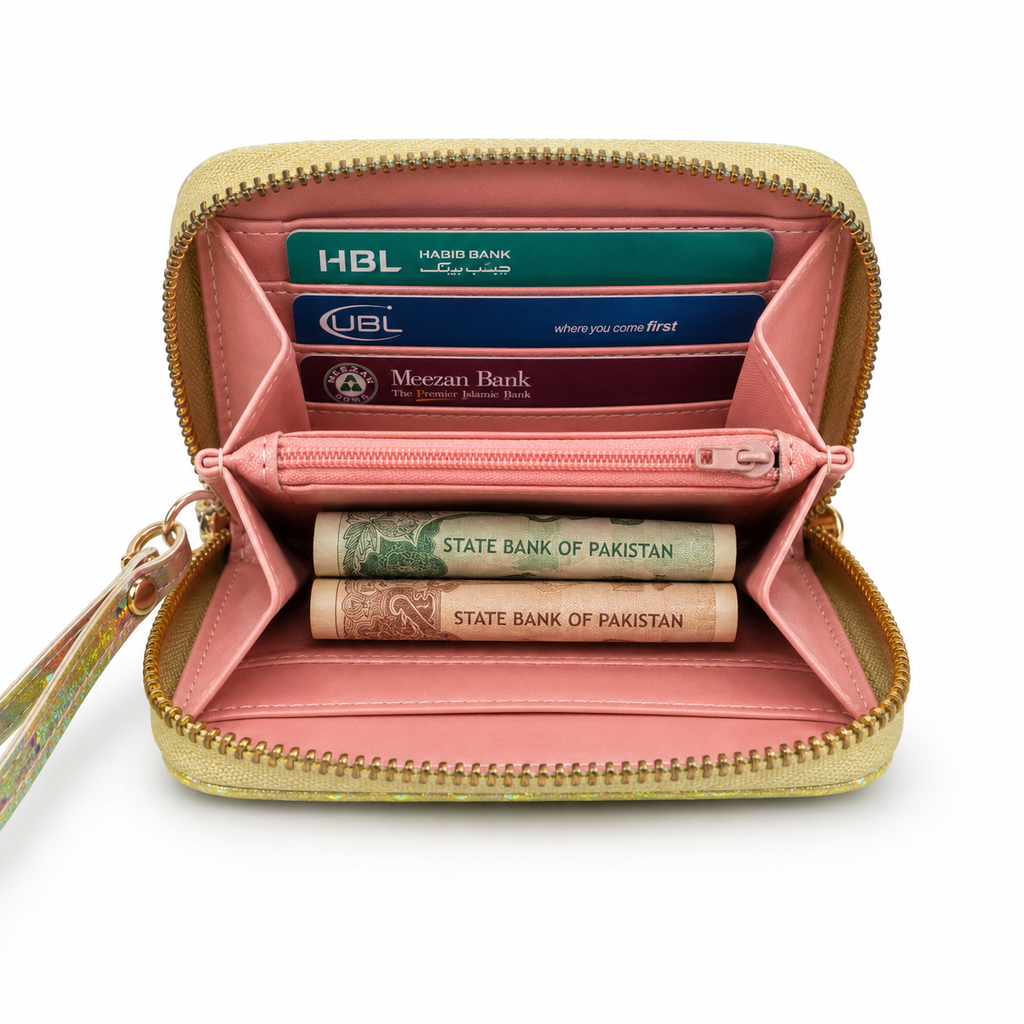 Teddy Glow Zip Clutch – Compact Card, Cash & Coin Wallet