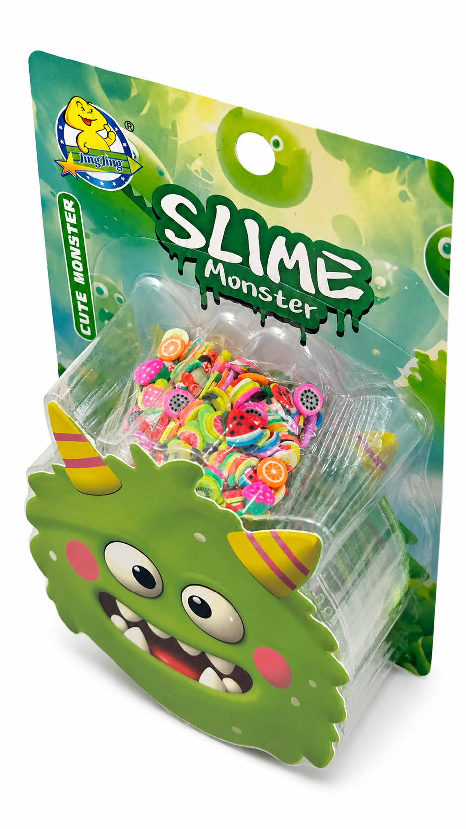 Cute Monster Slime Play Kit – Green Monster Stretchy Slime Toy with Fruit Charms