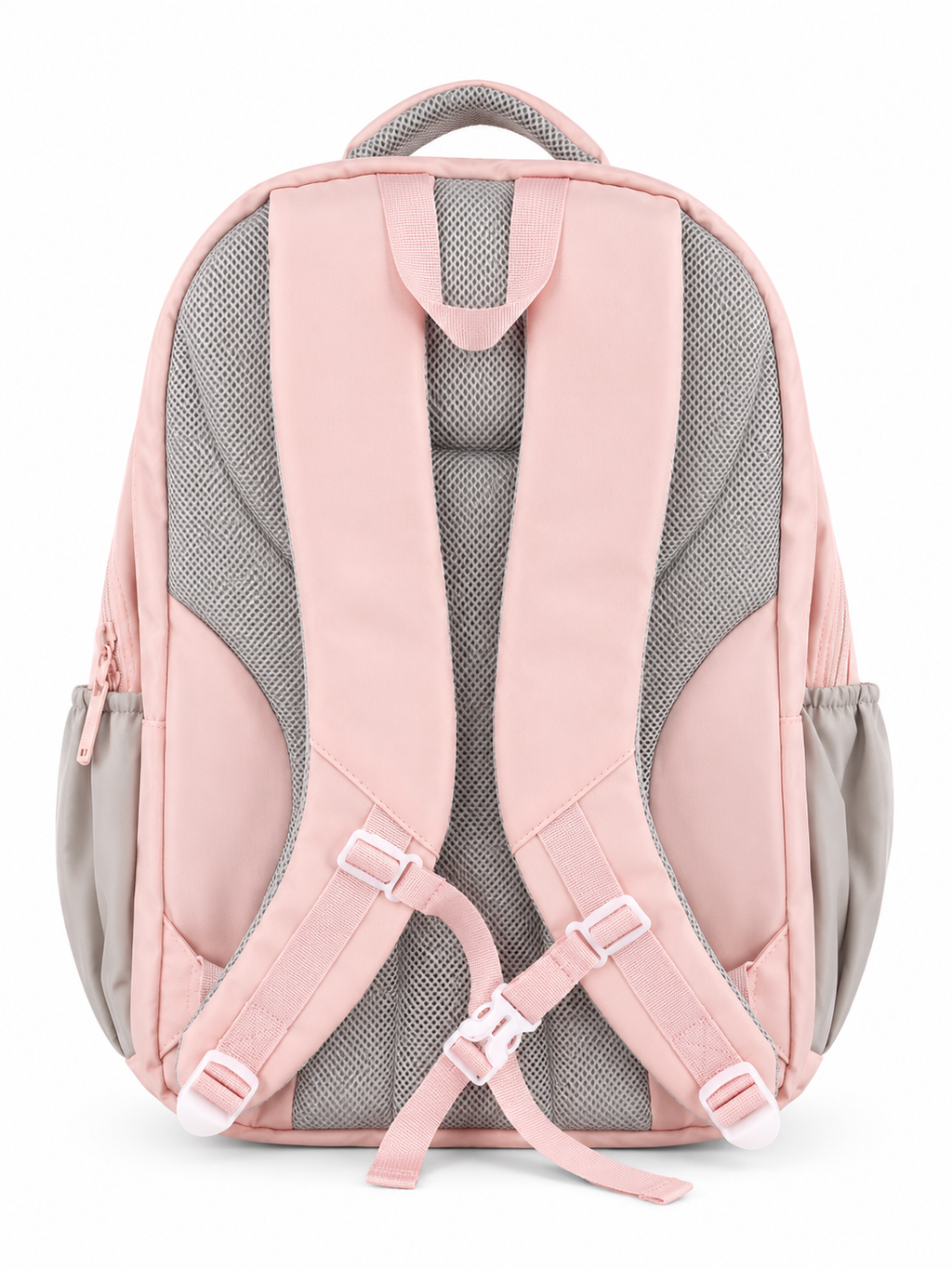 Large 7-Pocket Everyday Backpack with Pom-Pom Charm – Blush Pink, 53cm