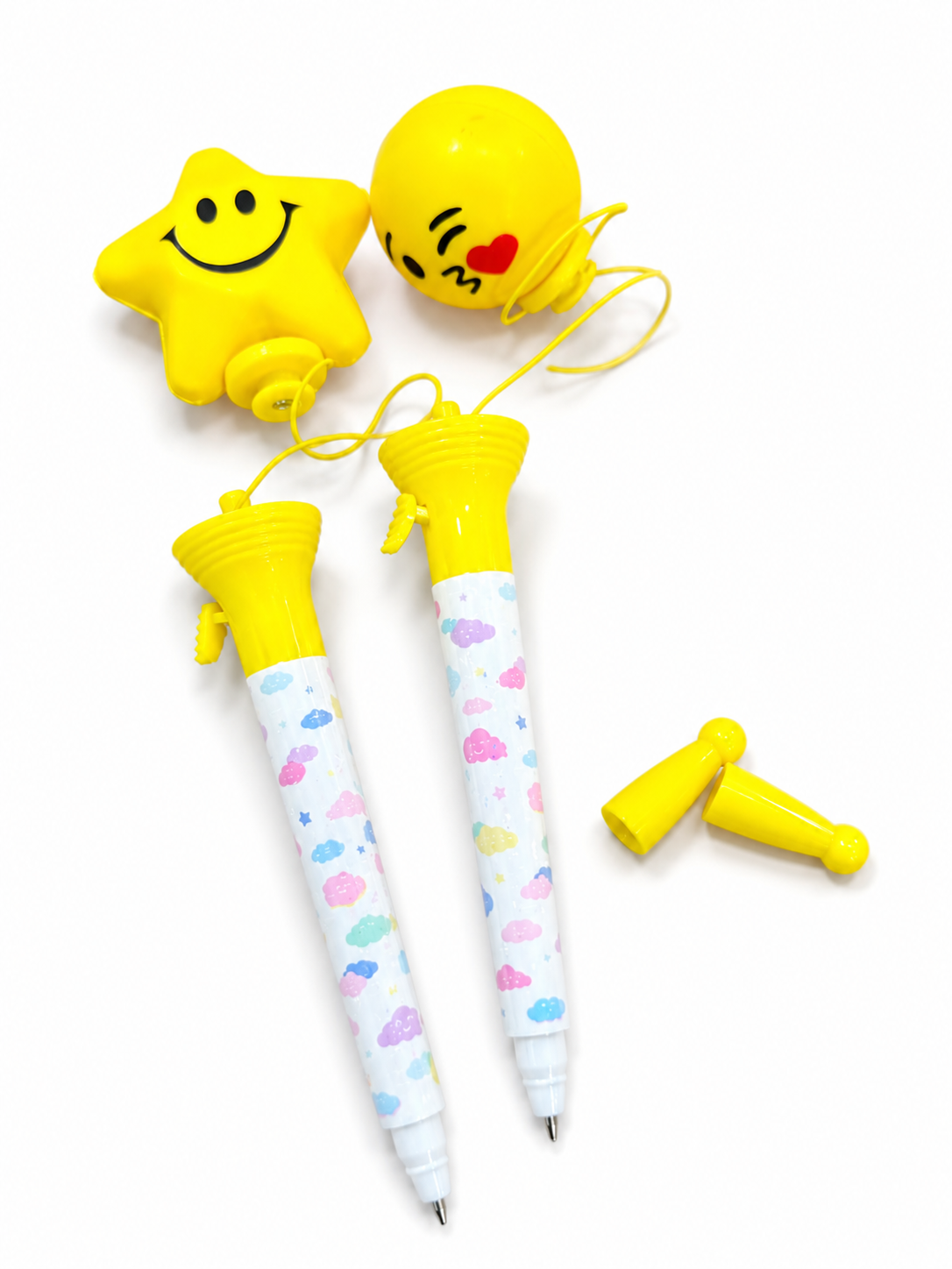 Smiley Star & Emoji Fun Pen – Cute Yellow Topper Pen for Kids
