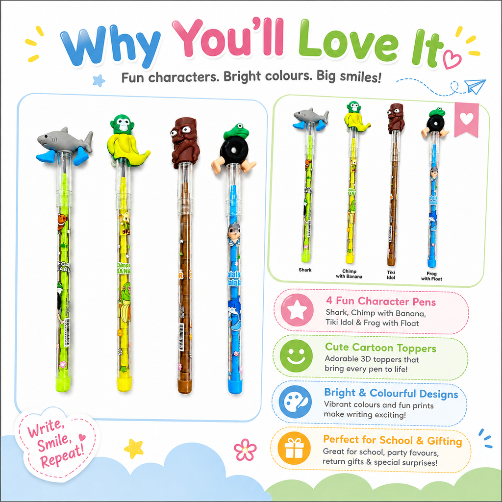 Cute Character Pencil – Fun Animal Topper Pencil for Kids