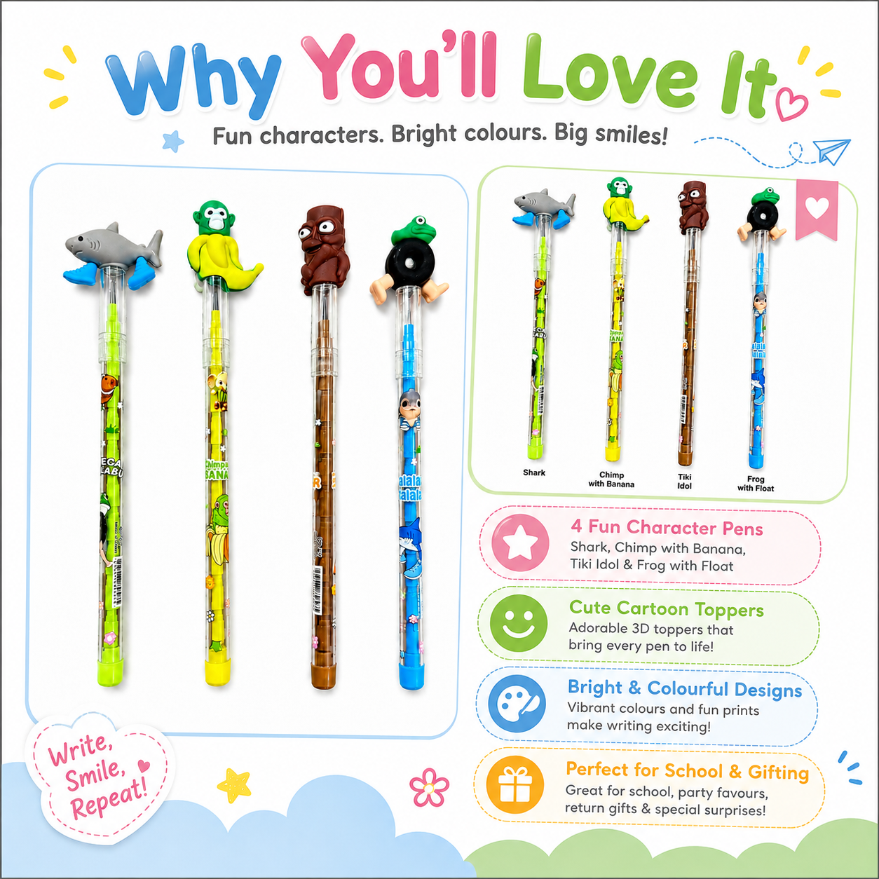 Cute Character Pencil – Fun Animal Topper Pencil for Kids