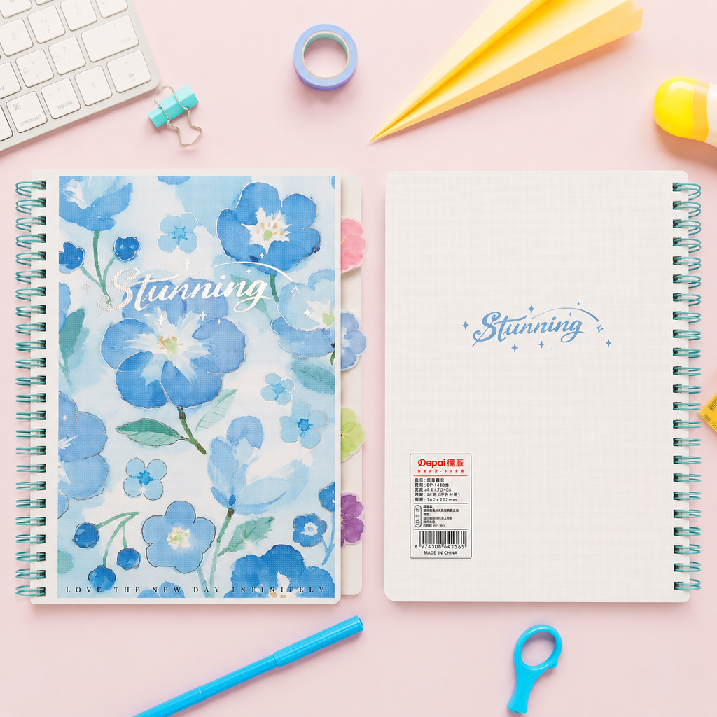 Stunning Blue Floral Spiral Notebook – 21cm x 14cm