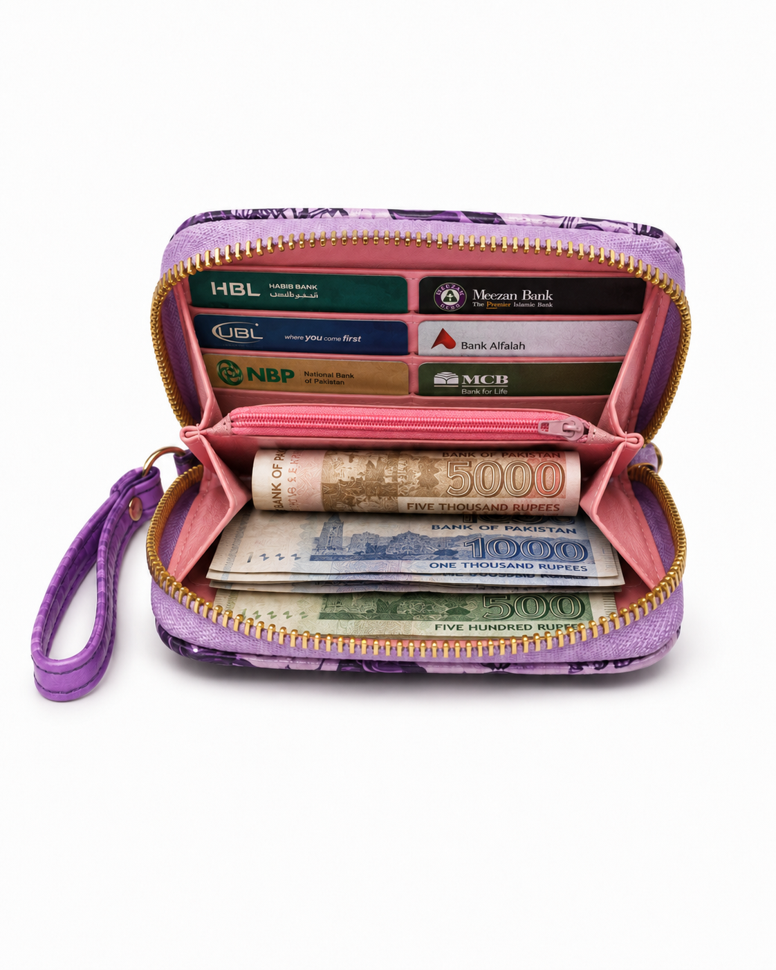 Butterfly Glow Zip Clutch – Compact Card, Cash & Coin Wallet
