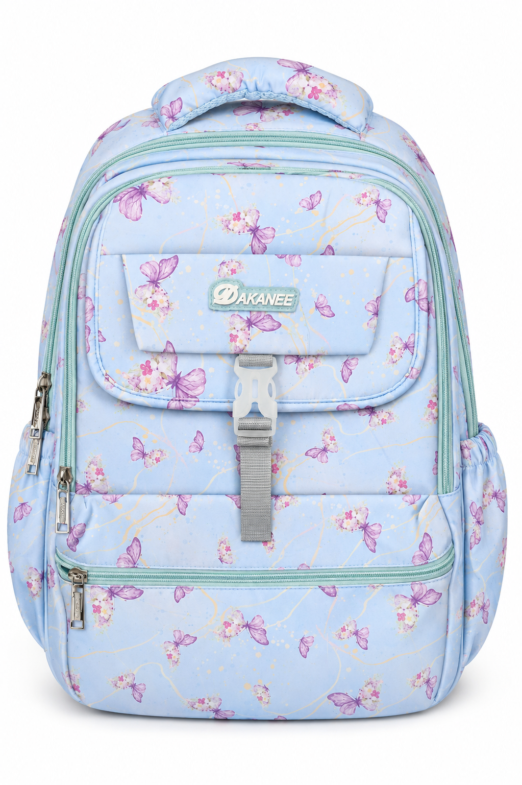 Large 7-Pocket Butterfly Floral Backpack – Sky Blue, 50cm