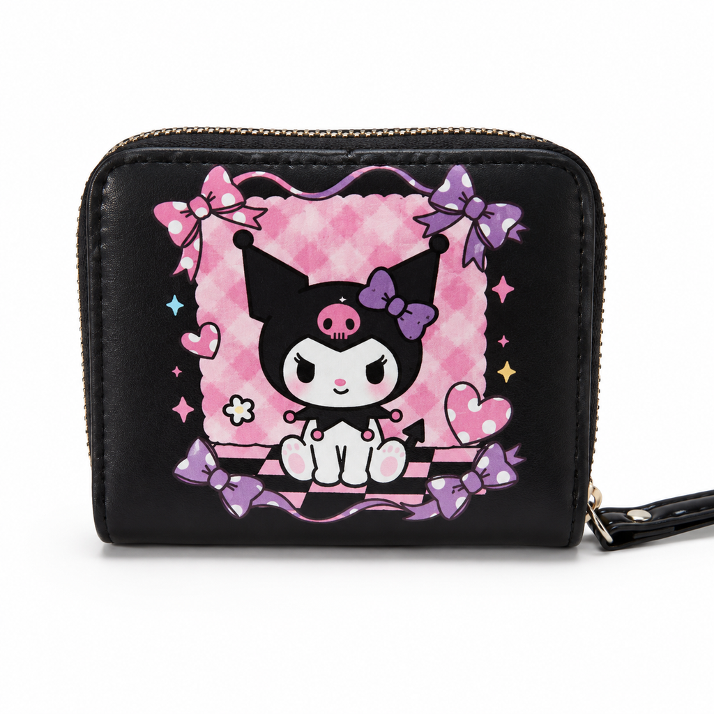 Kawaii Kuromi Fluffy Zip Wallet – Compact Card, Cash & Coin Purse