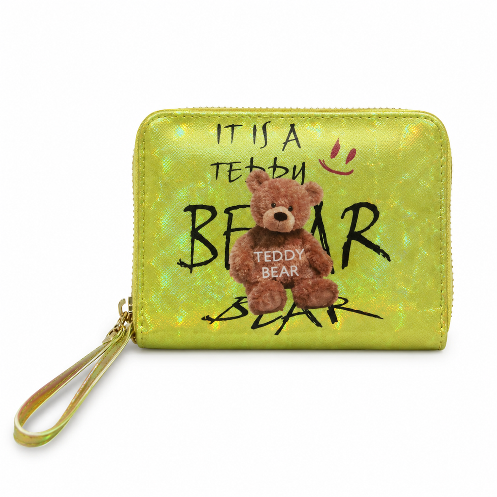 Teddy Glow Zip Clutch – Compact Card, Cash & Coin Wallet