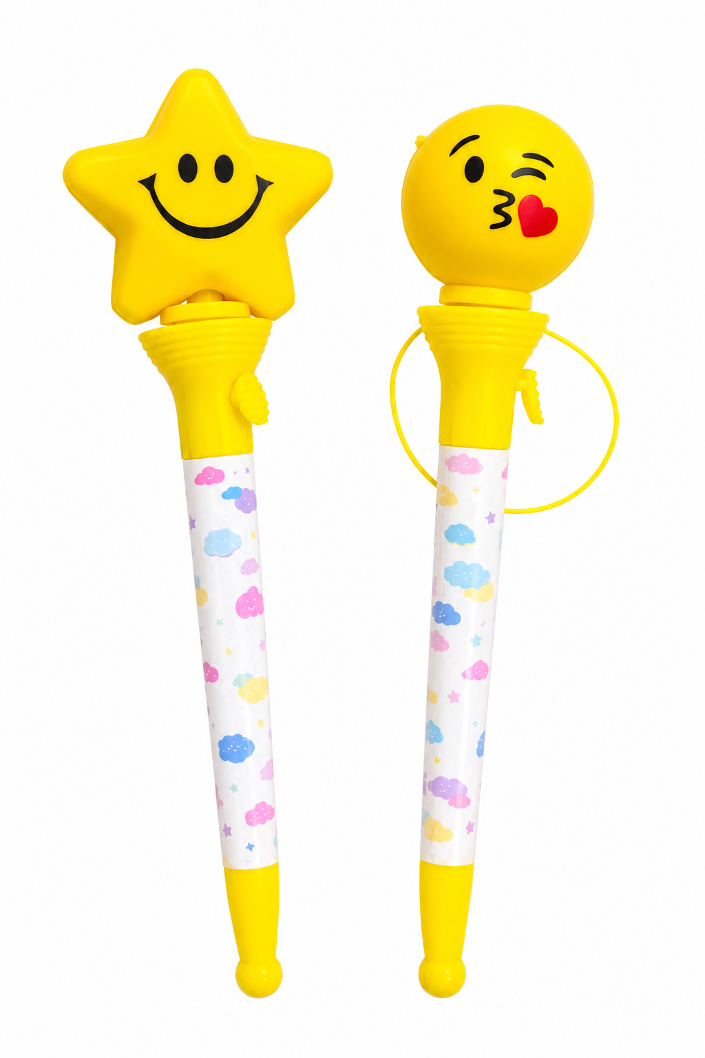 Smiley Star & Emoji Fun Pen – Cute Yellow Topper Pen for Kids