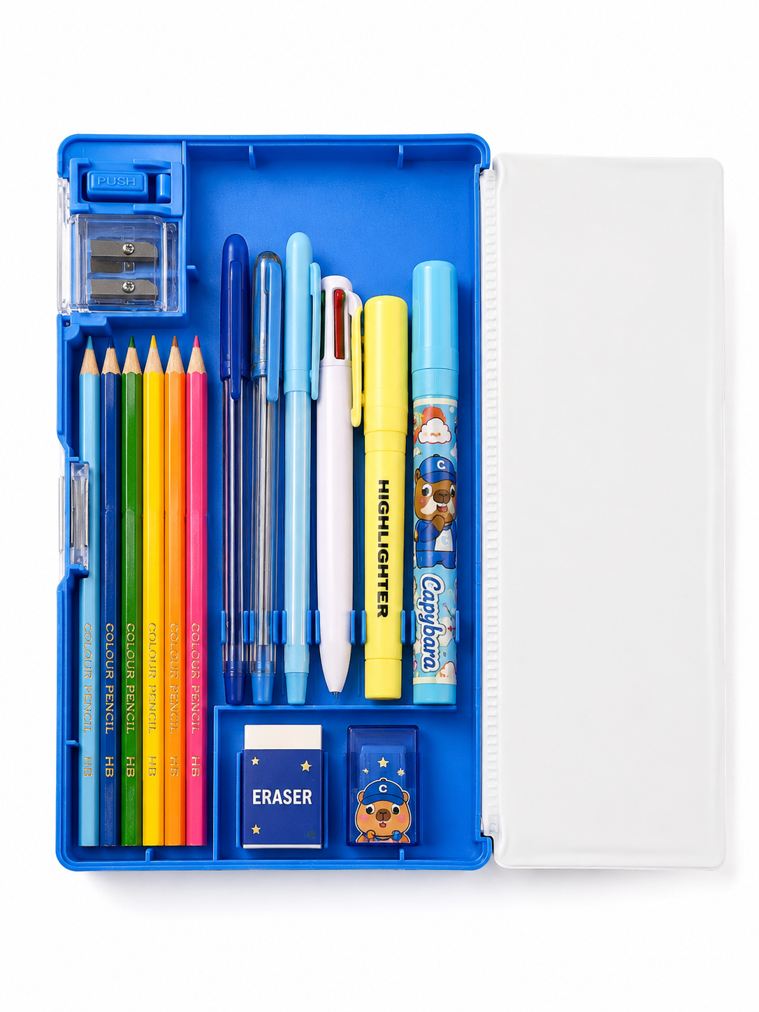 CapyPal Pop-Up Multifunction Pencil Case with Dual Sharpener – Blue, 22cm