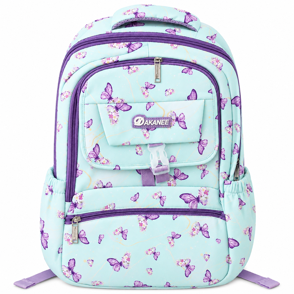 Large 7-Pocket Butterfly Floral Backpack – Mint Green, 53cm