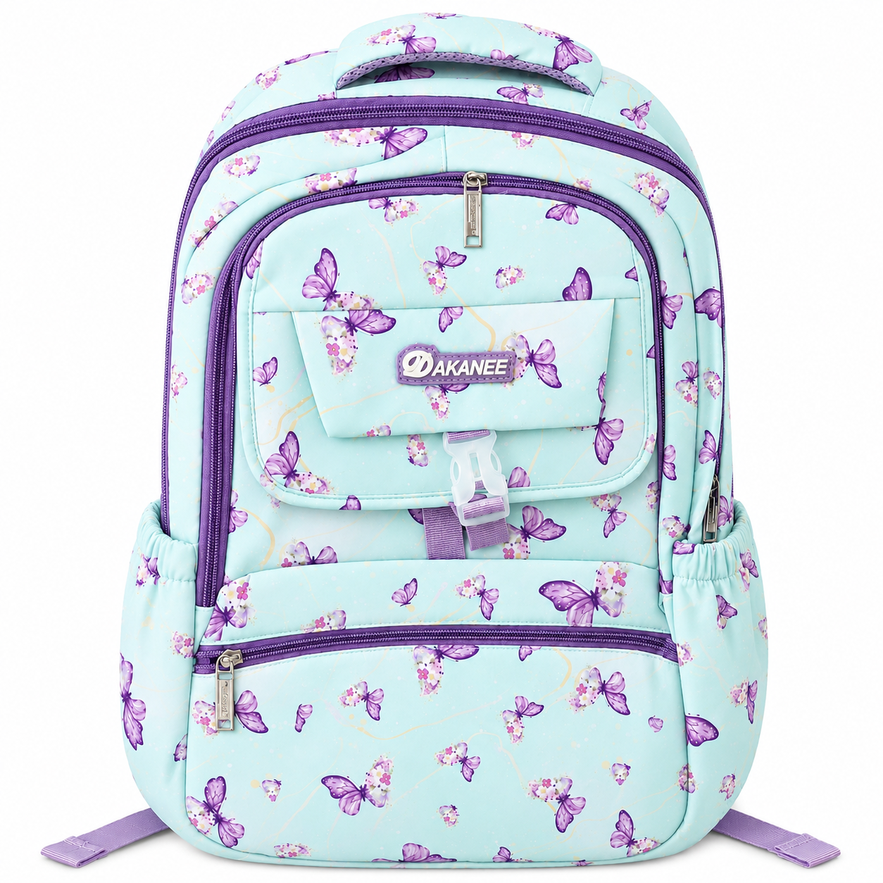 Large 7-Pocket Butterfly Floral Backpack – Mint Green, 53cm