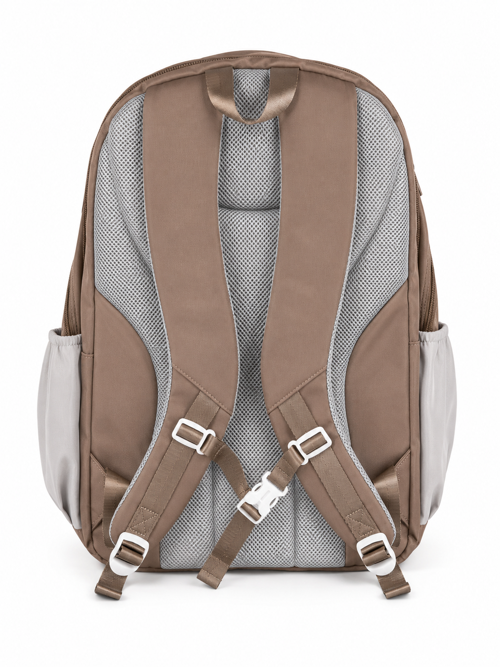 Large 7-Pocket Everyday Backpack with Star Charm – Taupe & Cream, 52cm
