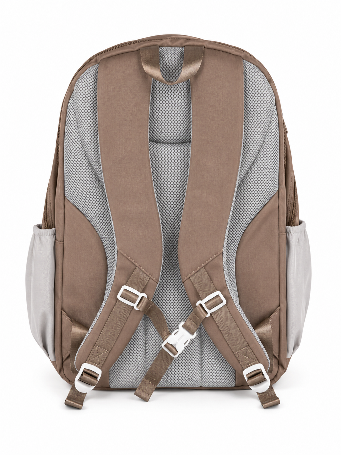 Large 7-Pocket Everyday Backpack with Star Charm – Taupe & Cream, 52cm