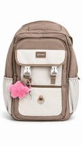 Large 7-Pocket Everyday Backpack with Star Charm – Taupe & Cream, 52cm