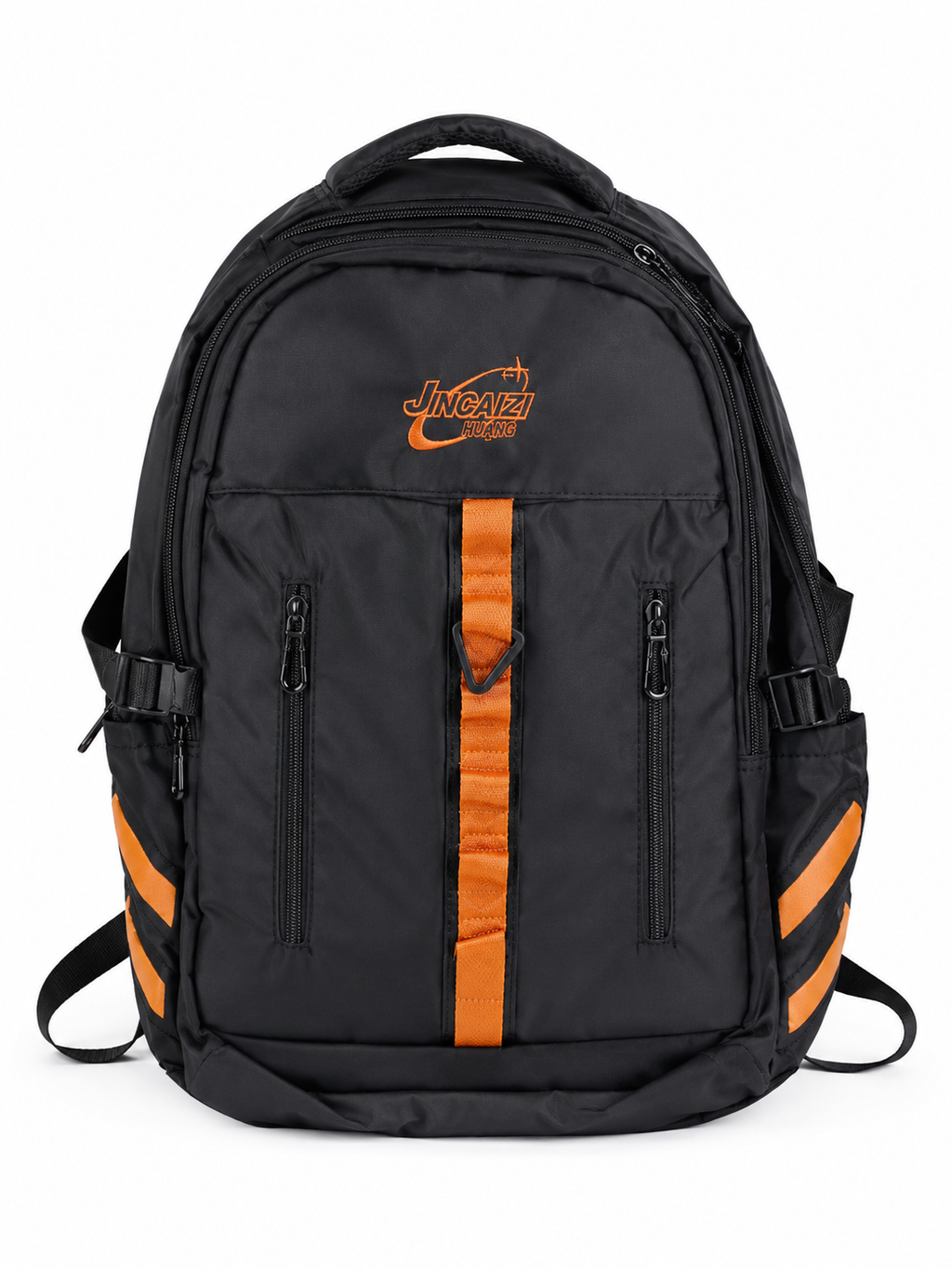 Large 7-Pocket Everyday Backpack – Black & Orange, 52cm