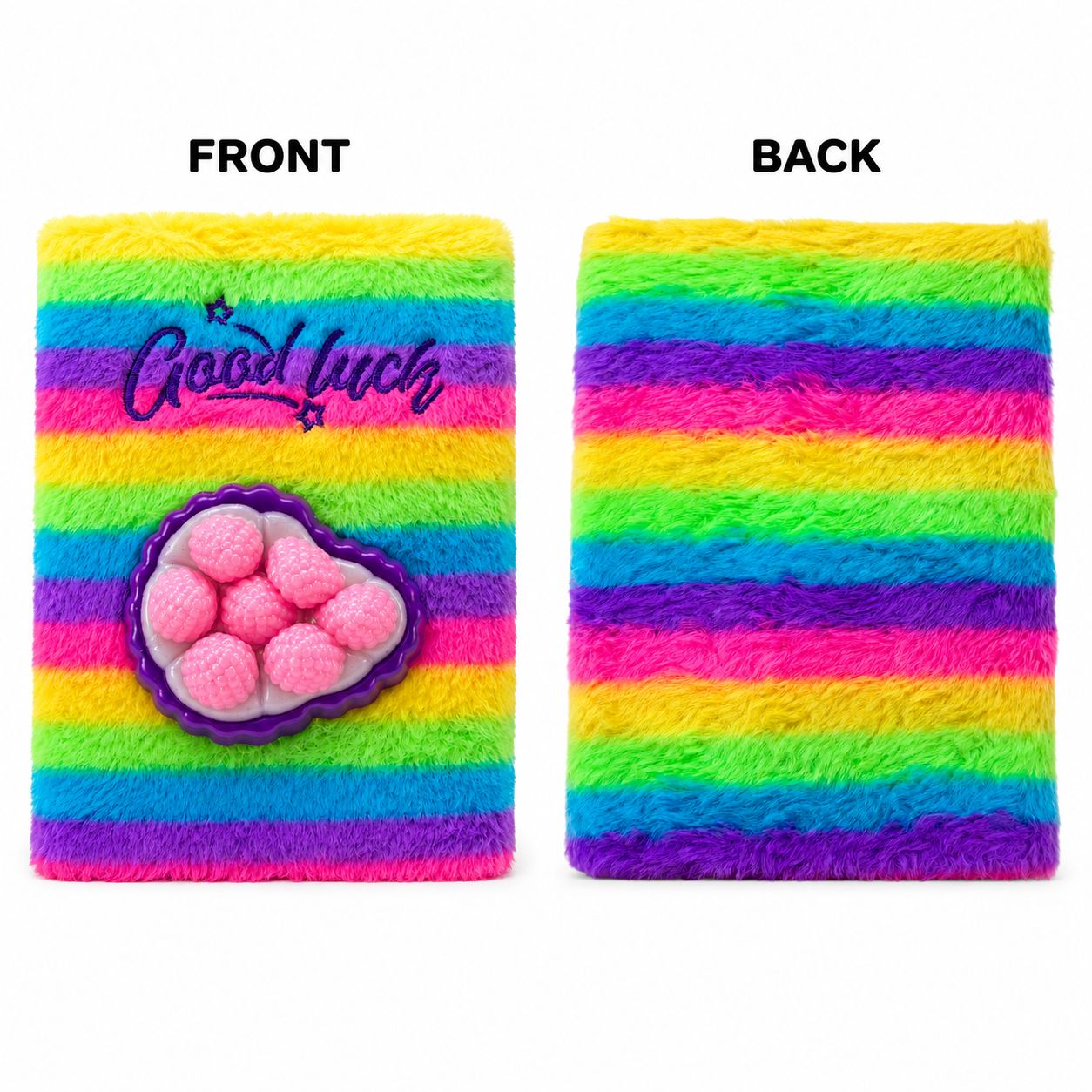 Rainbow Squishy Fuzzy Notebook – 21cm Plush Diary with Berry Squishy Cover