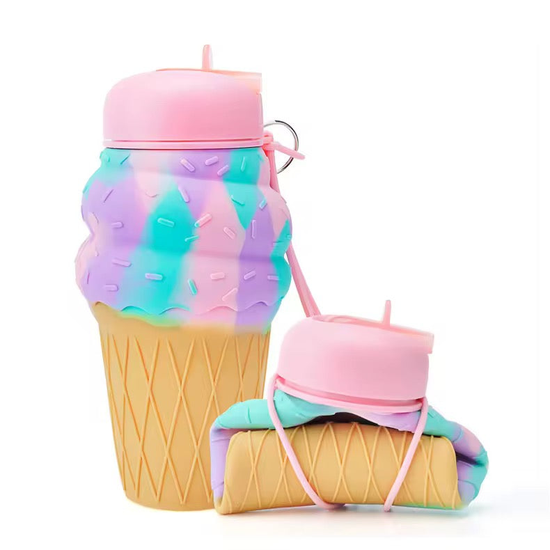 Ice Cream Cone Foldable Water Bottle | Silicone | 500ml