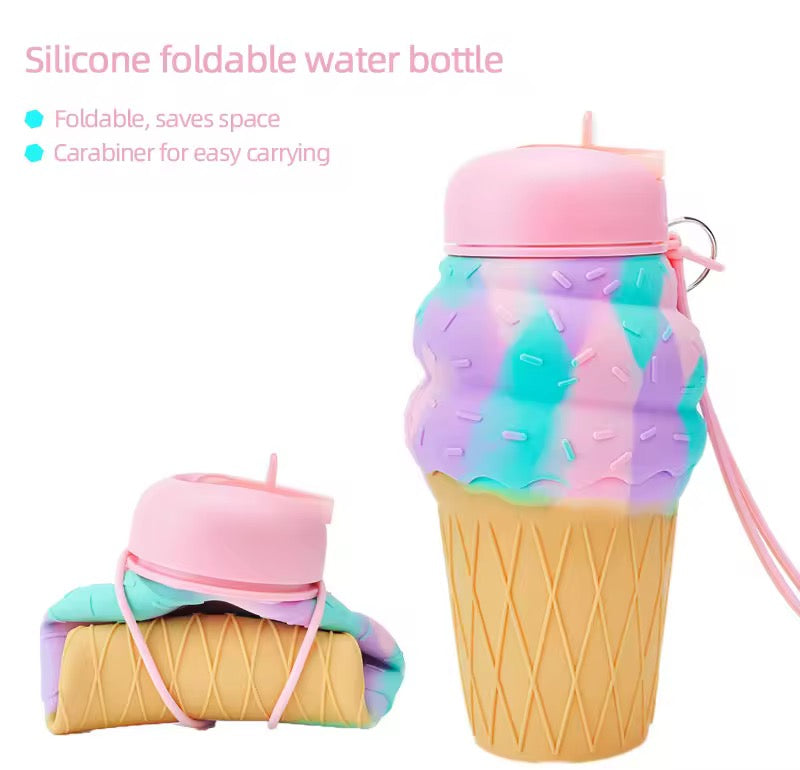 Ice Cream Cone Foldable Water Bottle | Silicone | 500ml