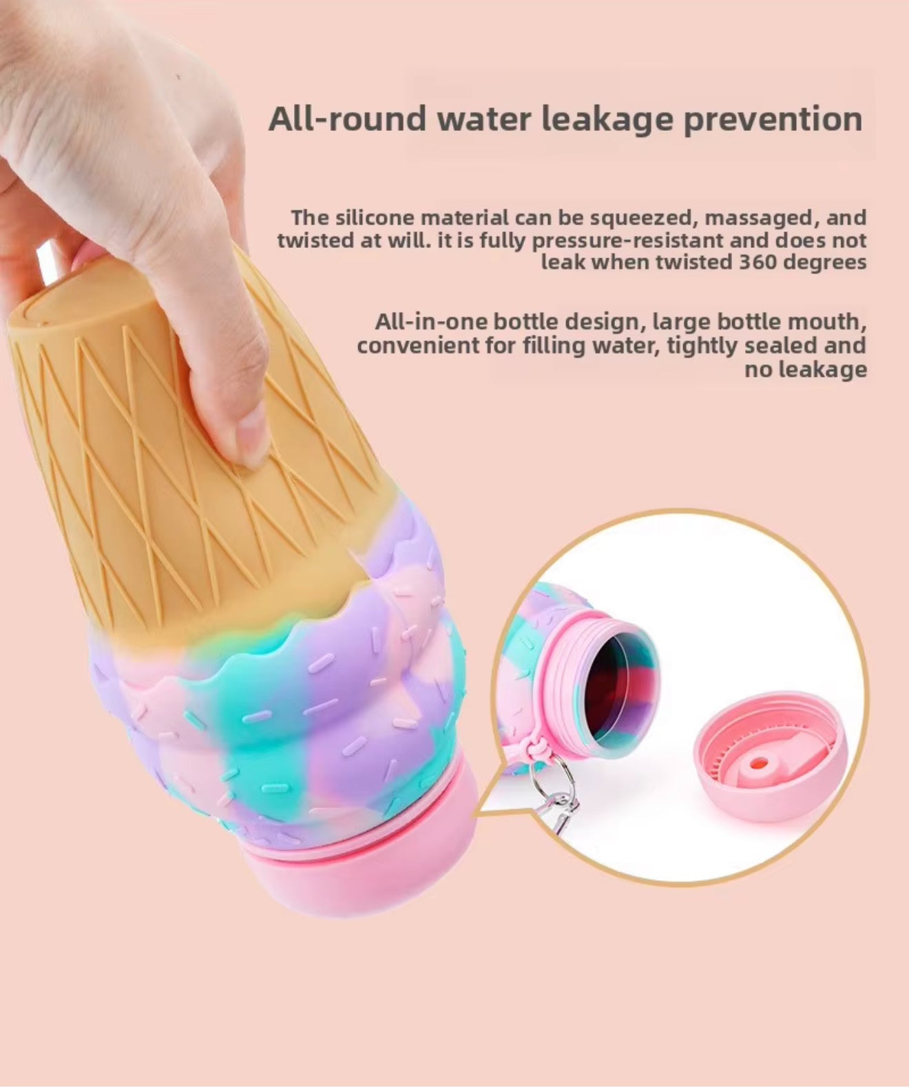 Ice Cream Cone Foldable Water Bottle | Silicone | 500ml