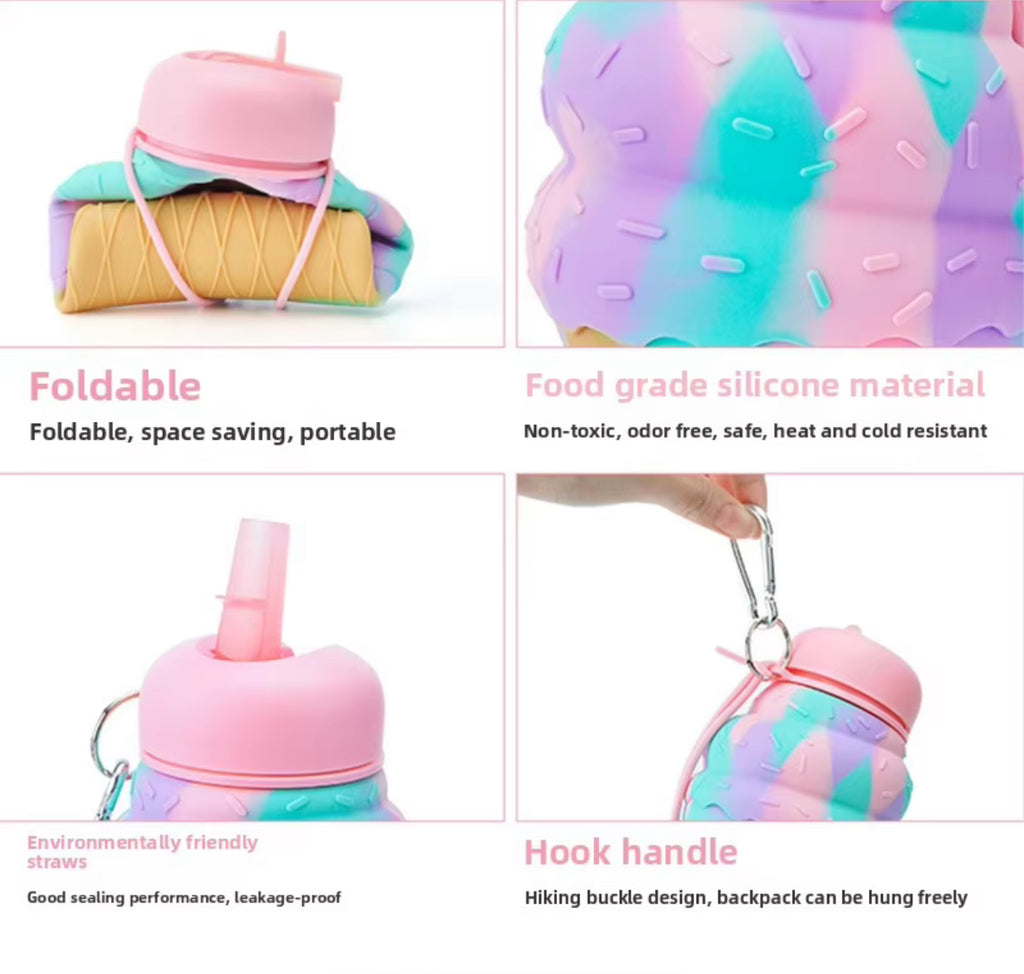 Ice Cream Cone Foldable Water Bottle | Silicone | 500ml