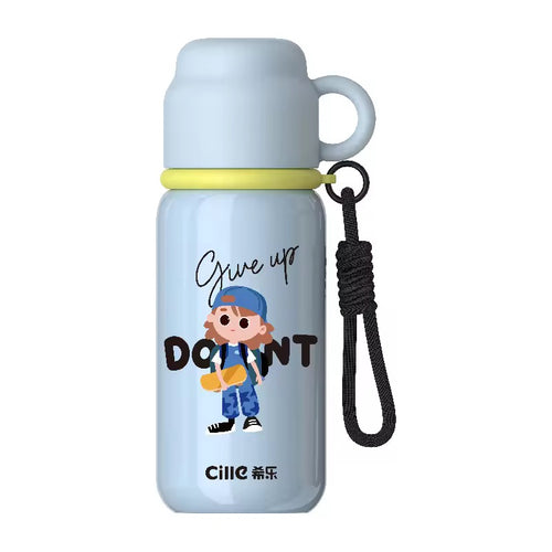 Cille Kids Stainless Steel Water Bottle | With Cup Lid & Carry Strap | 450ml