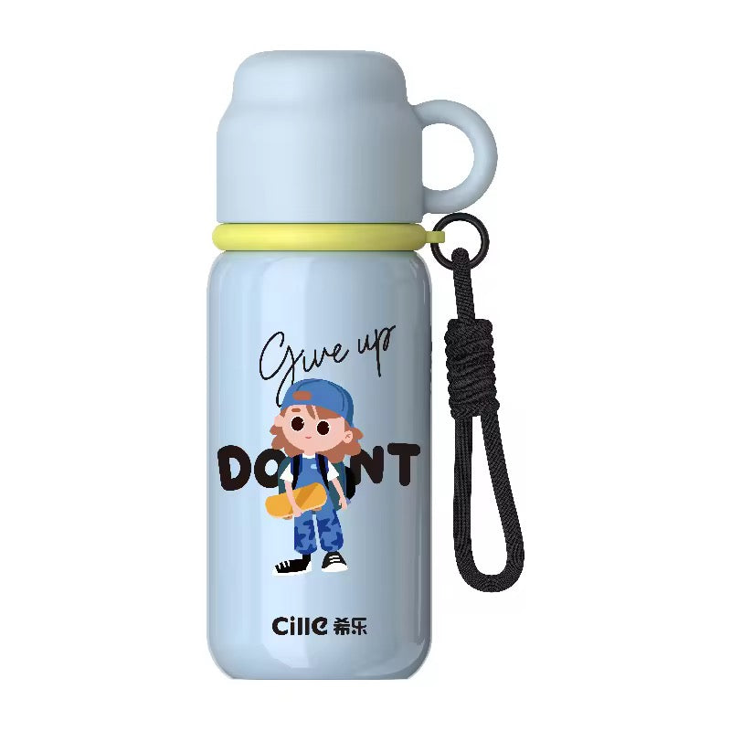 Cille Kids Stainless Steel Water Bottle | With Cup Lid & Carry Strap | 450ml