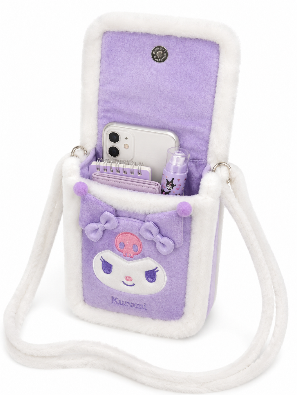 Kuromi Fluffy Crossbody Bag – Purple Plush Mini Shoulder Bag |