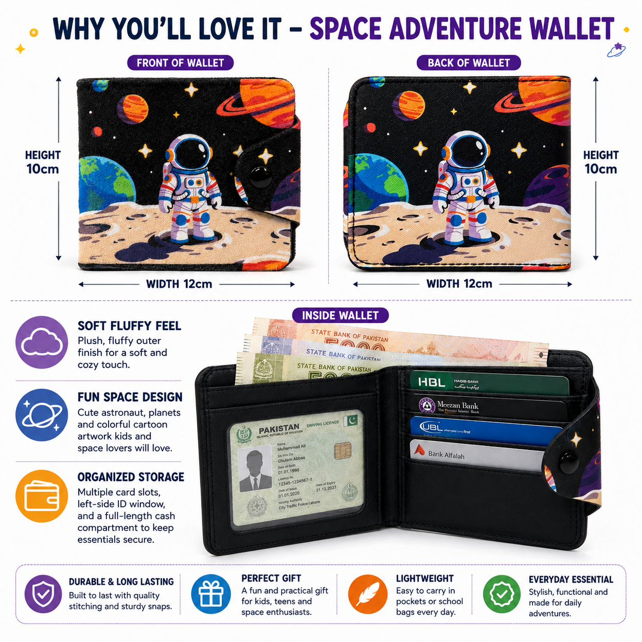 Space Explorer Kids Wallet – Astronaut Design | 12cm x 10cm