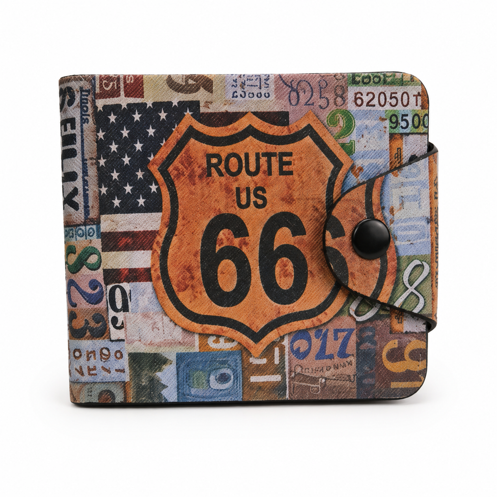 Route 66 Adventure Wallet – Compact Snap Wallet | 12cm x 10cm