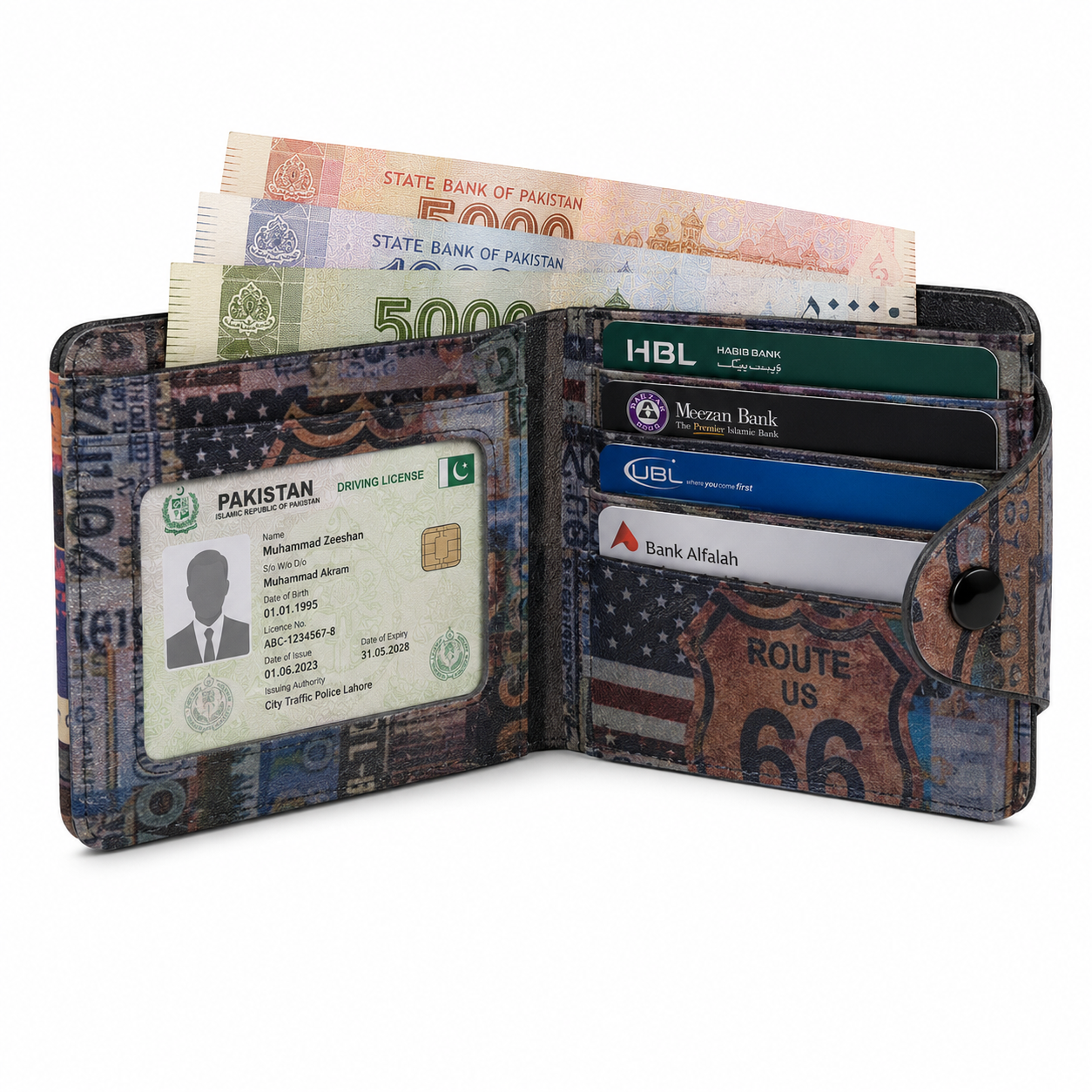 Route 66 Adventure Wallet – Compact Snap Wallet | 12cm x 10cm