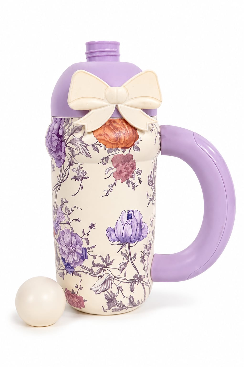 Floral Bow Sipper Bottle – Purple Floral Straw Bottle with Handle