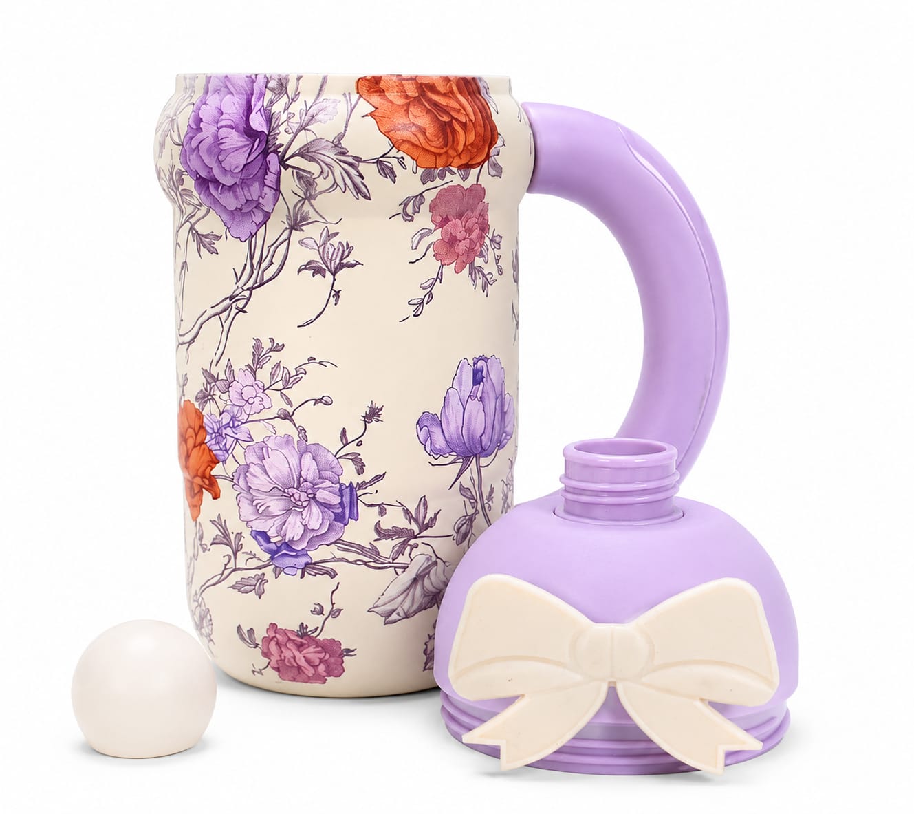 Floral Bow Sipper Bottle – Purple Floral Straw Bottle with Handle