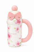 Blush Bloom Bow Sipper Bottle – Pink Floral Straw Bottle with Handle