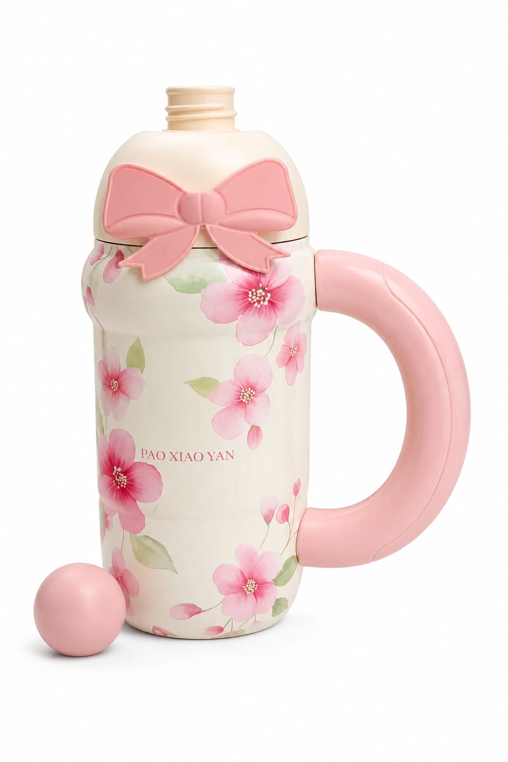Blush Bloom Bow Sipper Bottle – Pink Floral Straw Bottle with Handle
