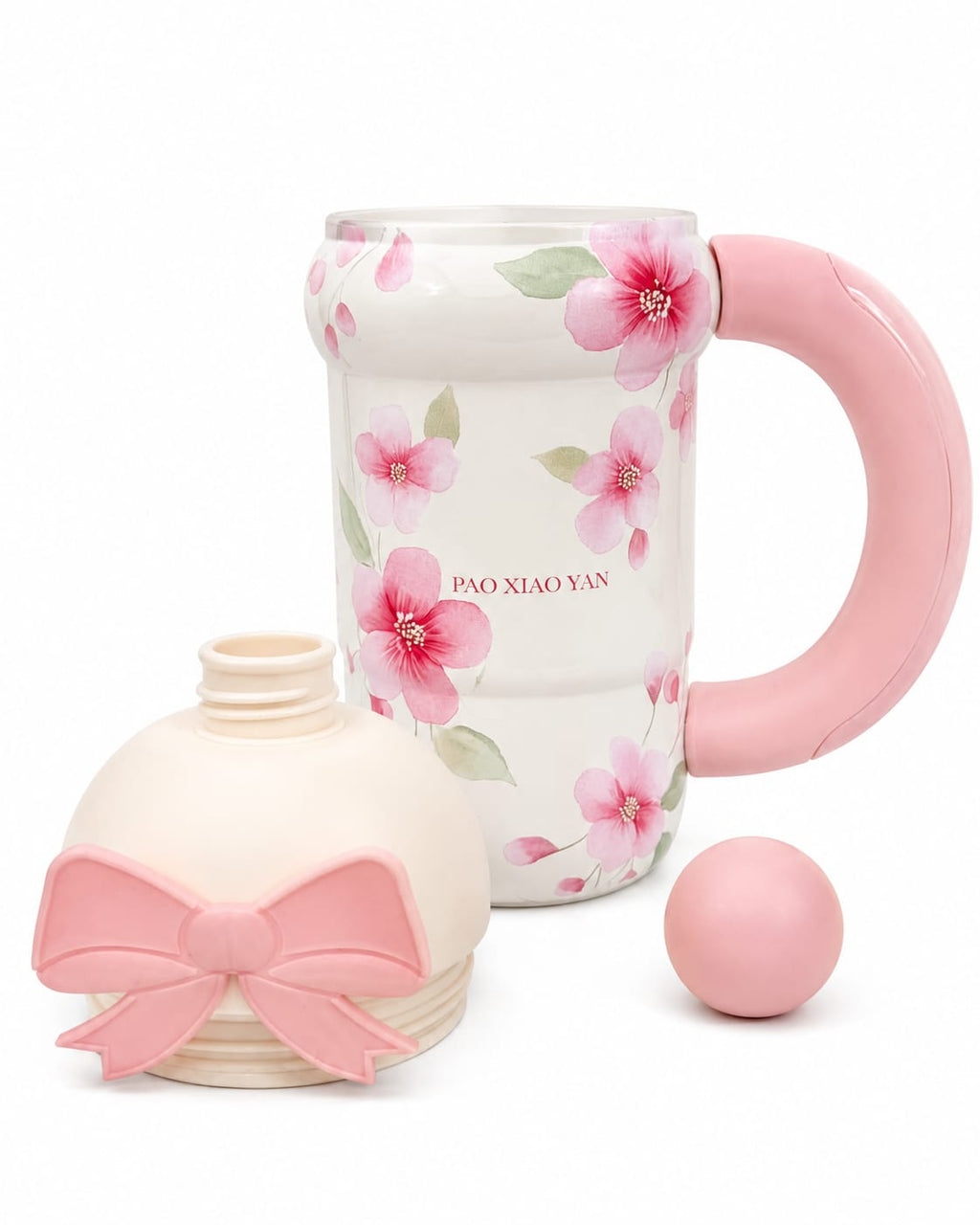 Blush Bloom Bow Sipper Bottle – Pink Floral Straw Bottle with Handle