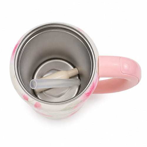 Blush Bloom Bow Sipper Bottle – Pink Floral Straw Bottle with Handle