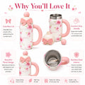 Blush Bloom Bow Sipper Bottle – Pink Floral Straw Bottle with Handle