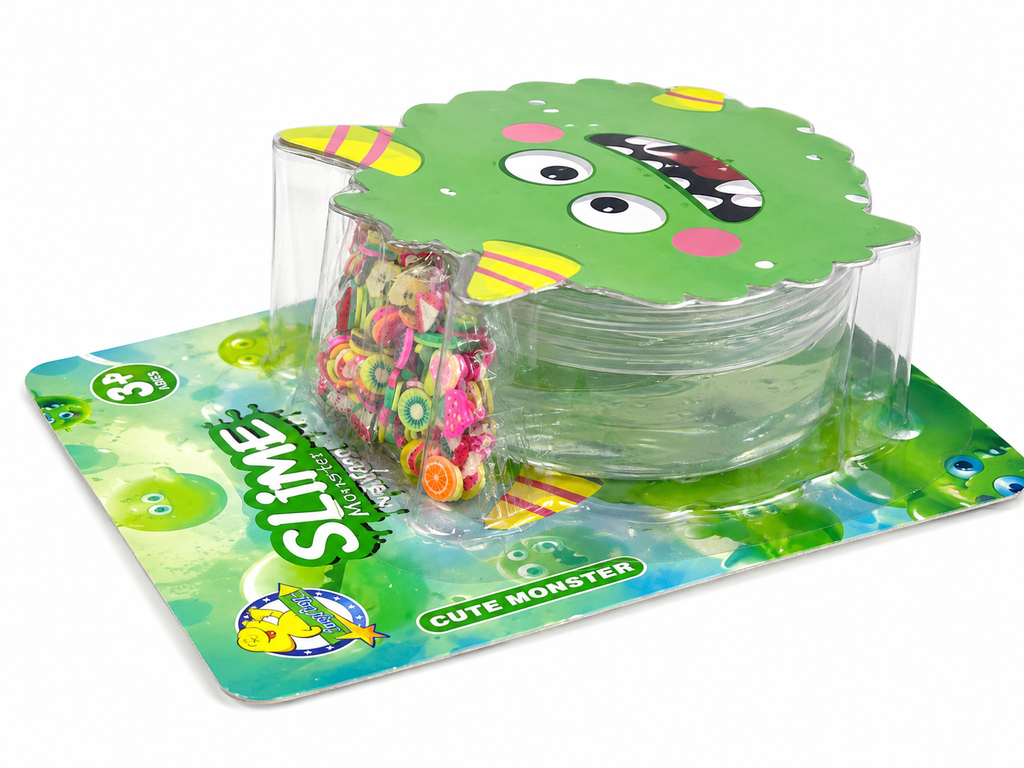 Cute Monster Slime Play Kit – Green Monster Stretchy Slime Toy with Fruit Charms