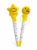 Smiley Star & Emoji Fun Pen – Cute Yellow Topper Pen for Kids
