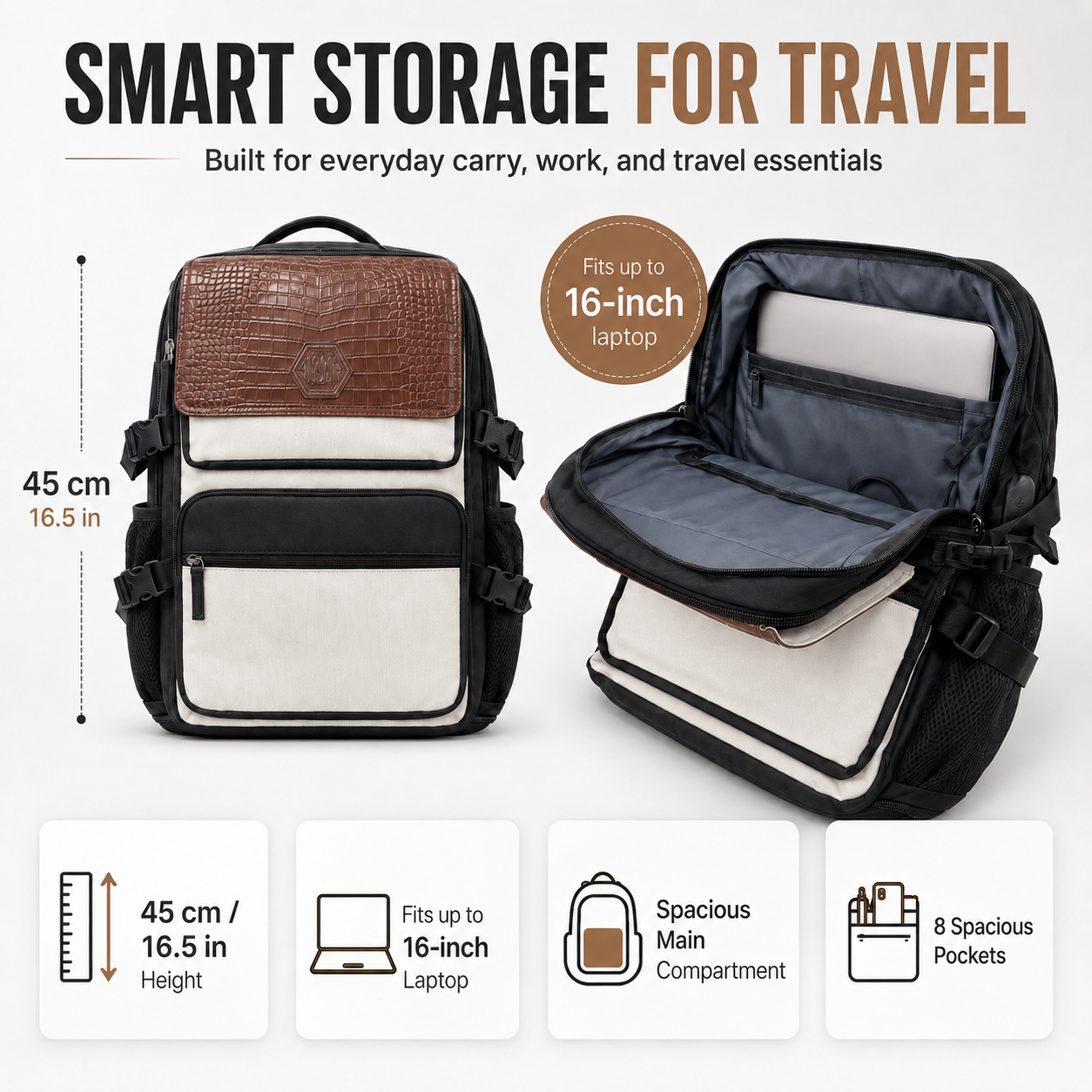 Urban Croc Backpack | 45cm | 8 Spacious Pockets