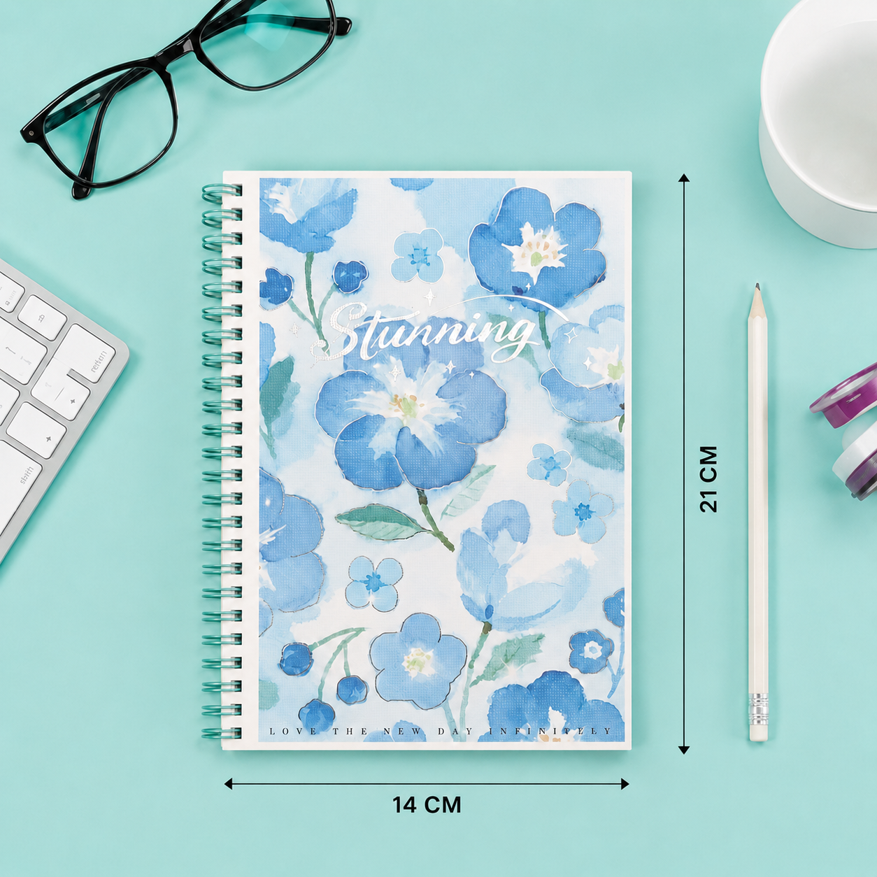 Stunning Blue Floral Spiral Notebook – 21cm x 14cm