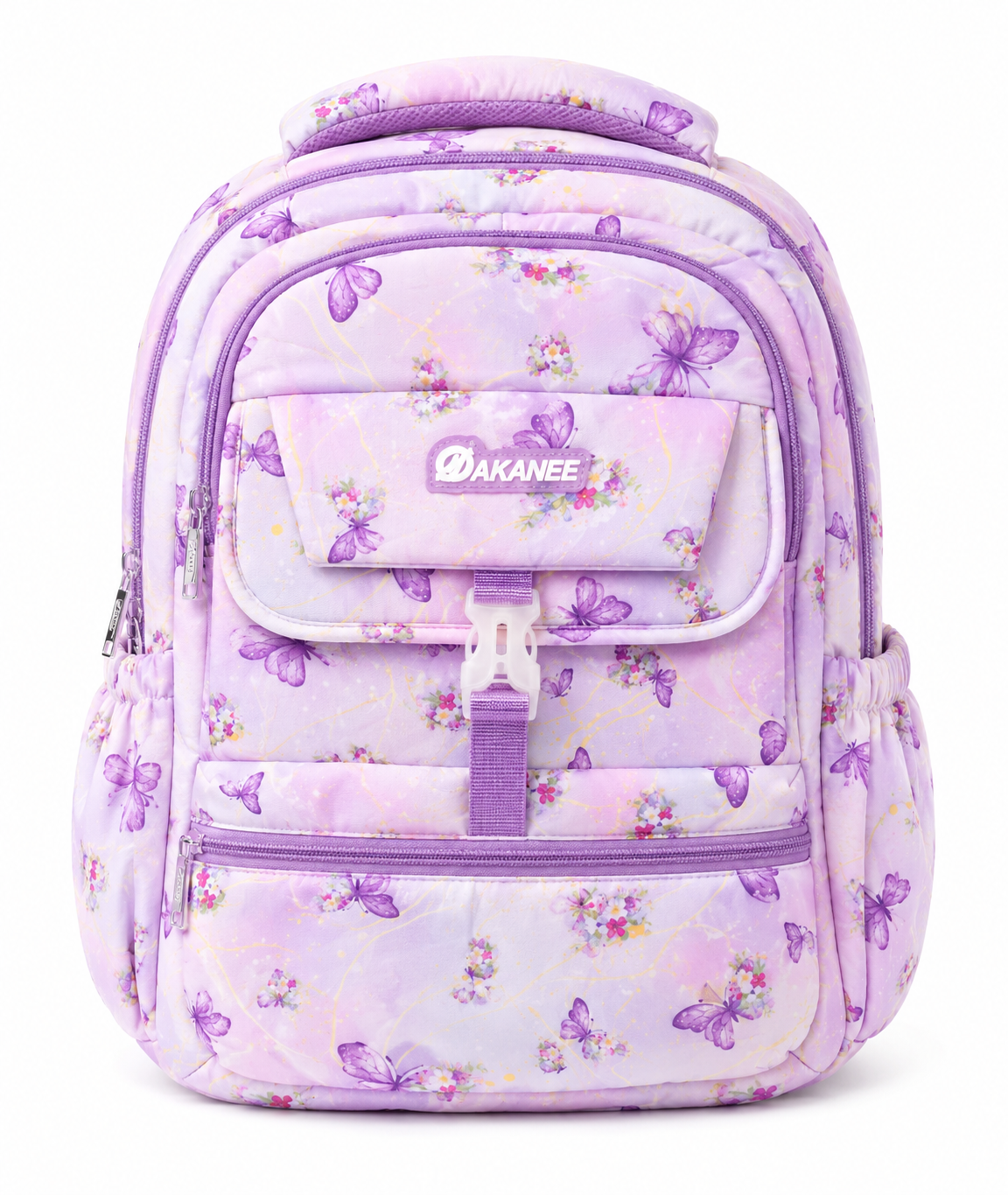 Large 7-Pocket Butterfly Floral Backpack – Lavender, 50cm
