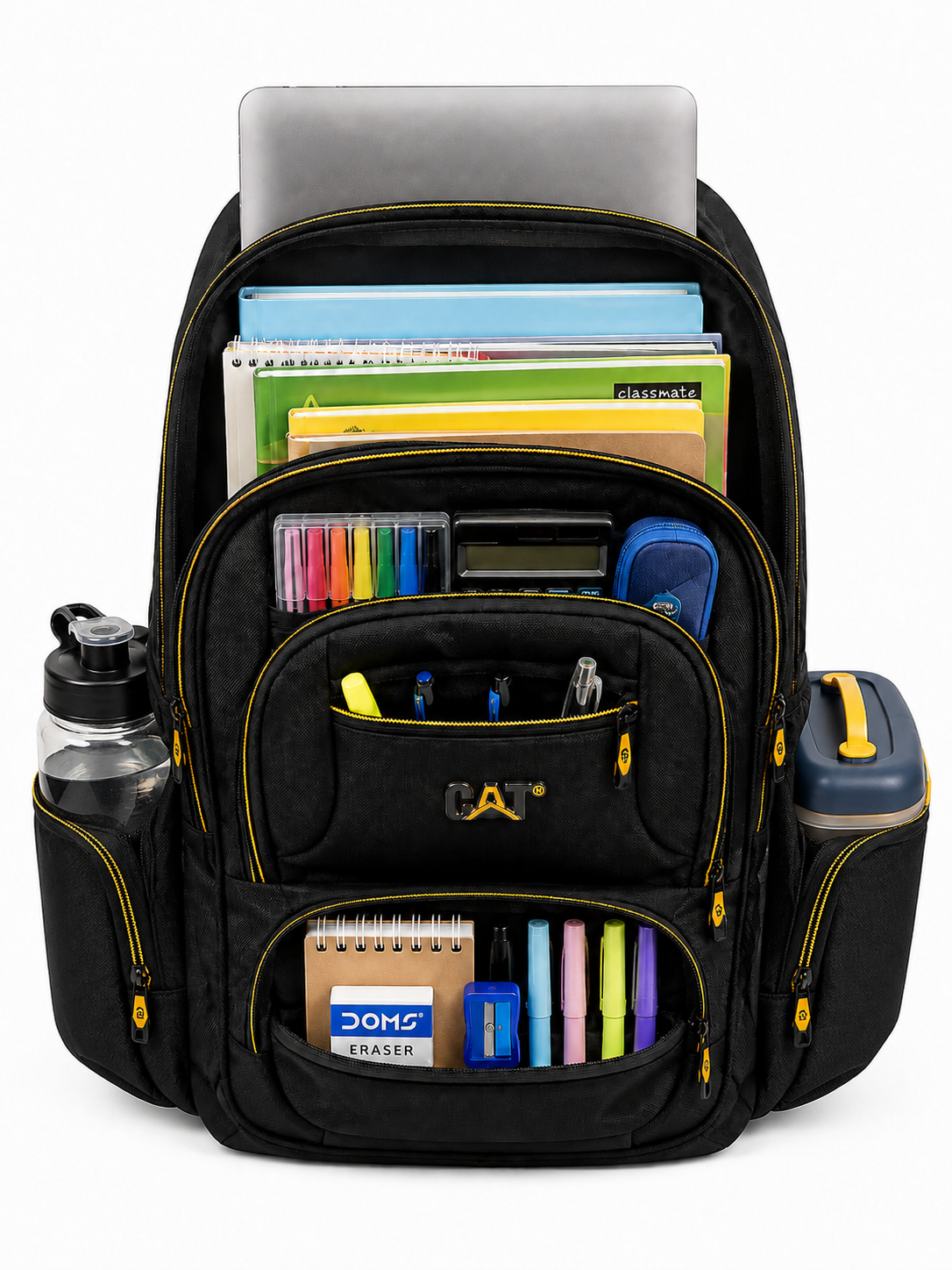 Black & Yellow Pro School Backpack – 7 Pocket Laptop & Books Bag